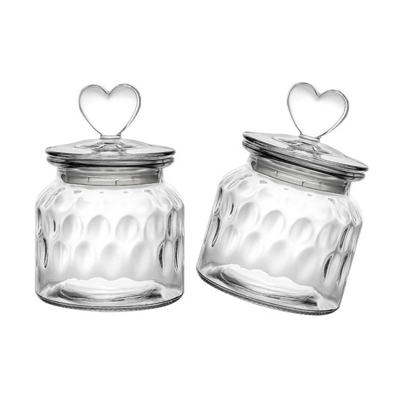 2pc Ribbed Front Canisters With Heart Lid 650ml Capacity Sugar Cookie Storage Visible Content Kitchens Countertop