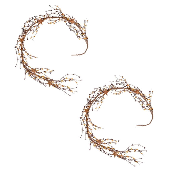 Factory Direct Craft Brown and Orange Pip Berry and Rustic Star Garlands, Set of 2, 48 Inch Primitive Fall Garland
