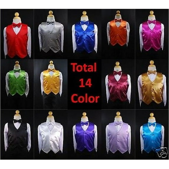 2pc Satin Vest + Bow Tie only New Baby Toddler Boy S-XL,2T-4T,5 6 7 8 10 12-28