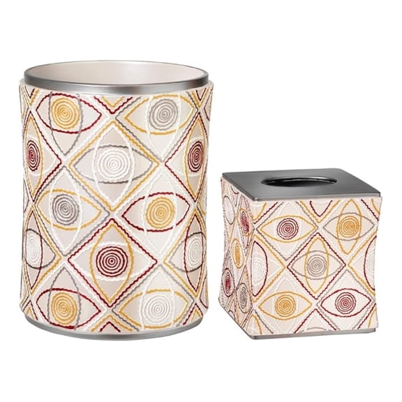 2pc Sedona Modern Bath Accessories Set Waste Basket & Tissue Box Modern Classic Contemporary Decorative Beautiful Designs Bathroom Decor Set for Home Luxury Bath Set