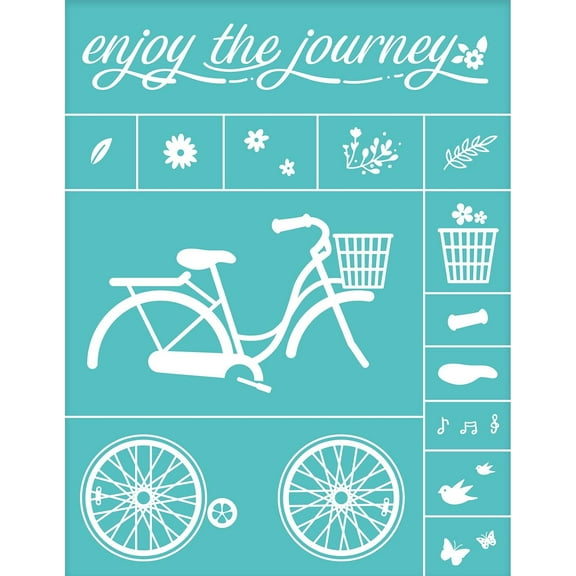 2pc Self-Adhesive Silk Screen Printing Stencil for Painting on Wood DIY Decoration T-Shirt Fabric Turquoise Bicycle Pattern 28x22cm