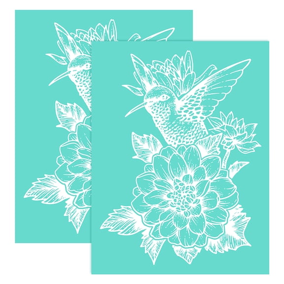 2pc Self-Adhesive Silk Screen Printing Stencil for Painting on Wood DIY Decoration T-Shirt Fabric Turquoise Bird Pattern 28x22cm