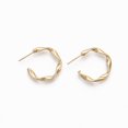 thumbnail image 1 of 2pc Semicircular Brass Stud Earrings Half Hoop Earrings Twited Letter C Shape Nickel Free Real 18K Gold Plated 23.5x22x3mm Pin: 0.8mm, 1 of 2