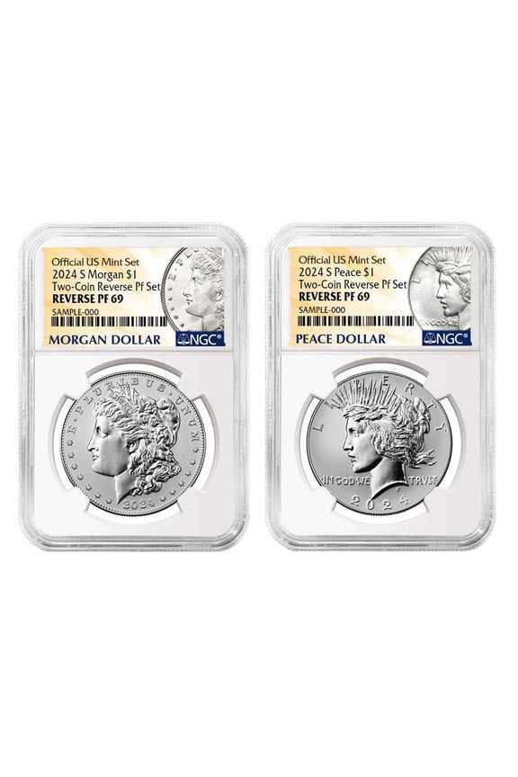 2pc Set - 2024-S Reverse Proof $1 Morgan and Peace Silver Dollar NGC PF69 Morgan & Peace Label