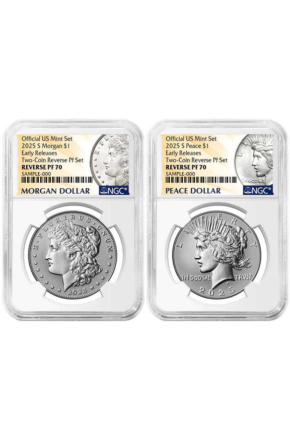 2pc Set - 2025-S Reverse Proof $1 Morgan and Peace Silver Dollar NGC PF70 ER Morgan & Peace Label