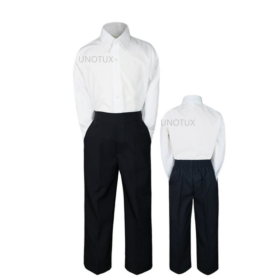 2pc Set Baby Boy Toddler Kid Teen Wedding White Black Pants Formal Suit sz S-20