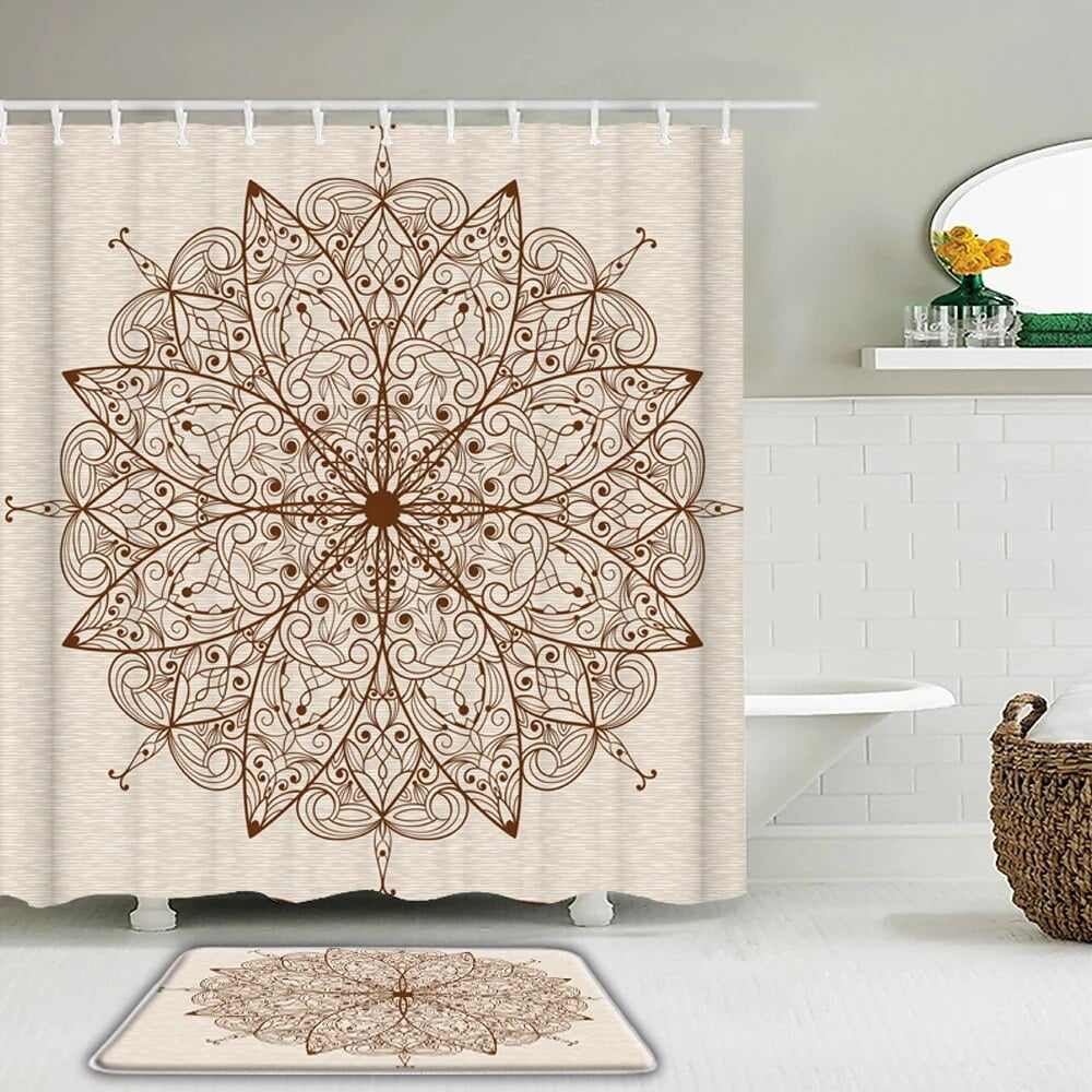 2pc/Set Bathroom Shower Curtain And Rug Waterproof Fabric Indian