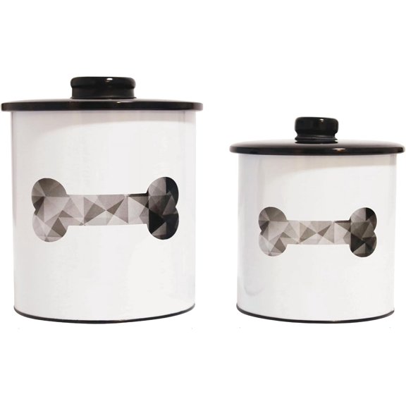 2pc Set Dog Treat Container with Lid, Round Tin Dog Treat Storage Jar for Countertop (Bone)