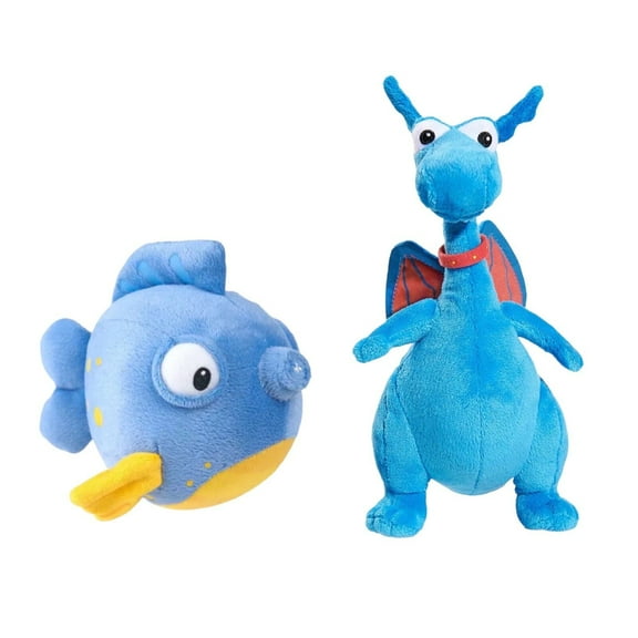 2pc Set Plush Squeakers Bloat Fish & Stuffy Dragon 8 Stuffed Animal Soft Doc New