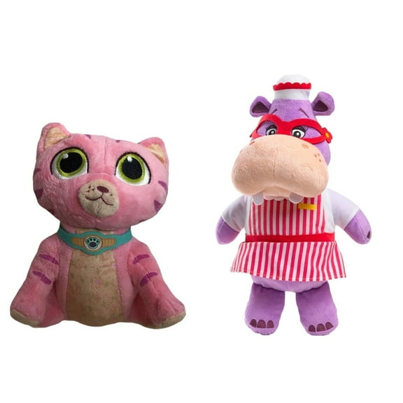 2pc Set Plush Whiskers Pink Cat & Hallie Hippo 8 Stuffed Animal Soft Doc New