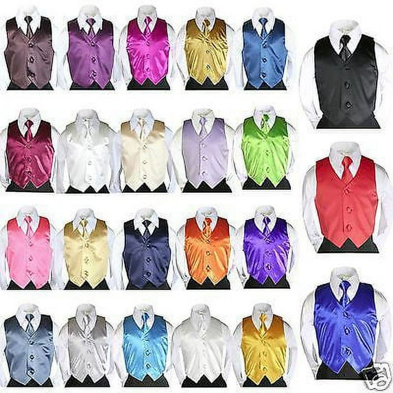 2pc Set Satin Vest + Necktie Baby Toddler Kid Teen Formal Boy Suit 23 Color S-7