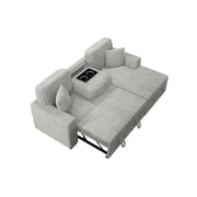 2pc Set Sectional Ash Wide-Welt Corduroy Sofa Pull out Bed Storage Chaise Cup Holder Living Room
