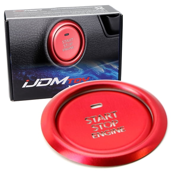 2pc Set Sports Red Aluminum Keyless Engine Push Start Button & Surrounding Decoration Ring For 2019-up Mazda 3 w/Push Start Engine Feature