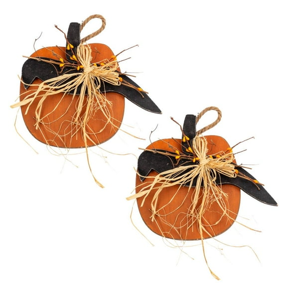 2pc Set of Primitive Pumpkin and Crow Wall Decor - for Halloween/Thanksgiving - Factory Direct Craft