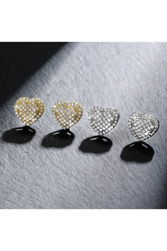 2pc Shiny Geometric Heart Shaped Copper Set Full Earrings For Crystal Party Birthday Wedding Engagement Valentine's Day