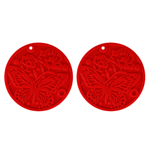 2pc, Silicone 7-Inch Trivet Mat Set, Heat Resistant Pot Holders, Multipurpose Non-Slip Hot Pads for Kitchen Potholders, Hot Dishers, Jar Opener, Spoon Holder, Made in Korea (Red)