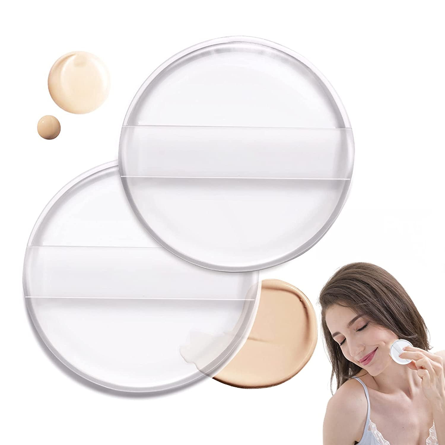 2pc Silicone Air Cushion Puff Transparent Makeup Tool Easy Clean Apply Wet Dry