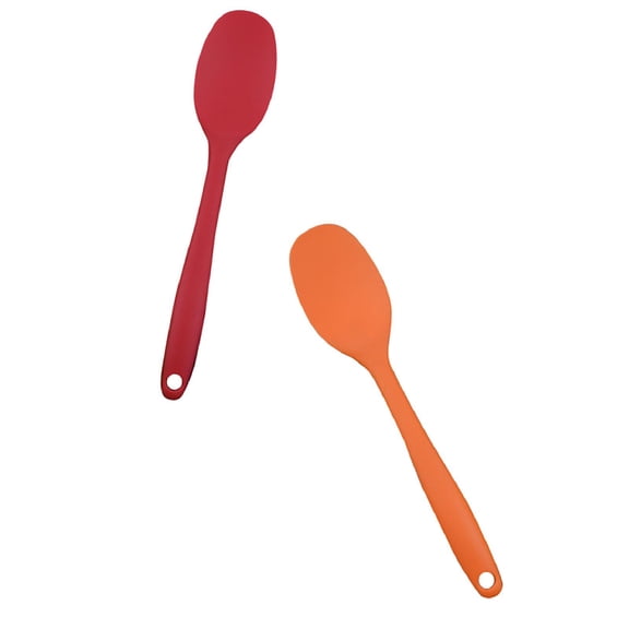 2pc Silicone Cooking Spoon Basdi Silicone Cooking Spoon - Heat-Resistant & Non-Scratch Spatula Spoon for Baking & Stirring, Soft-Grip Ergonomic Handle - Safe for Non-Stick Cookware