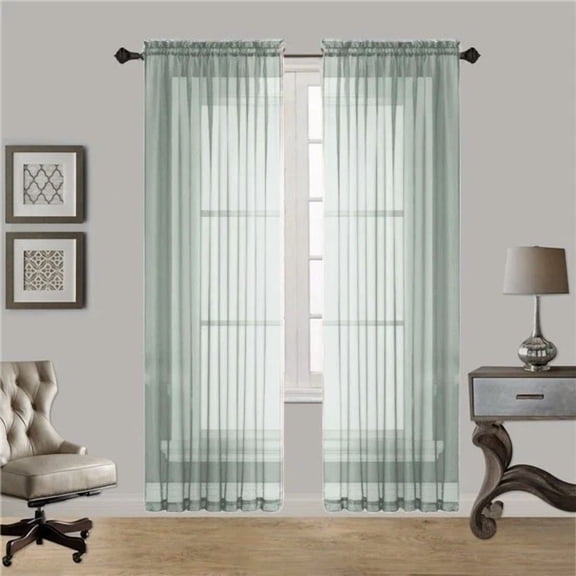 Gorgeous Home Linen 2pc Silver Grey Solid Sheer Voile Window Curtain Set, Rod Pocket Panels 54"W x 84"L (Each)