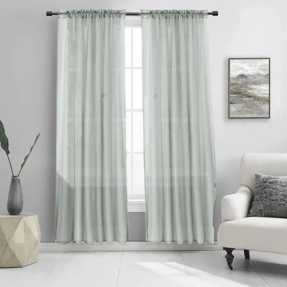 2pc Silver Solid Sheer Voile Window Curtain Set Two (2) Rod Pocket Panels 55"W x 84"L (Each)