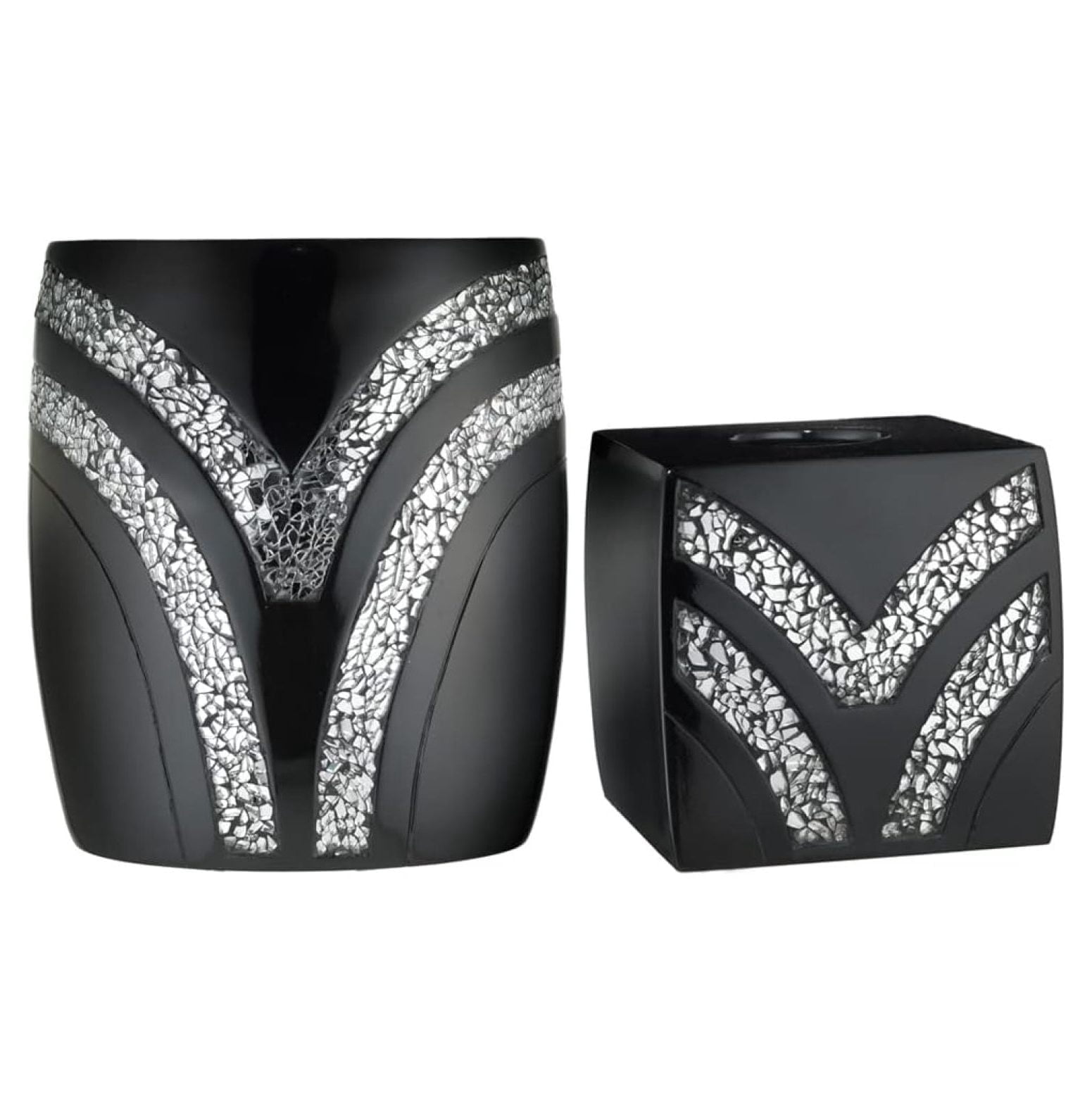 KriKac Black Modern Waste Basket and Tissue Box Set, 2 Count