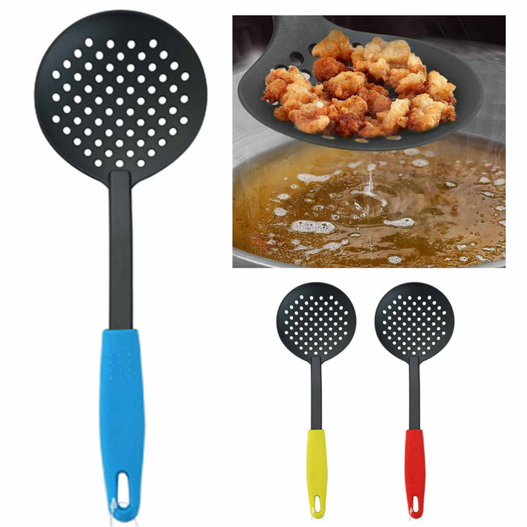 Large Metal Cooking Spoon with Holes- Pack of 2 - Stainless Steel Slotted  Serving Spoon - Perforated Metal Spoon with Long Handle