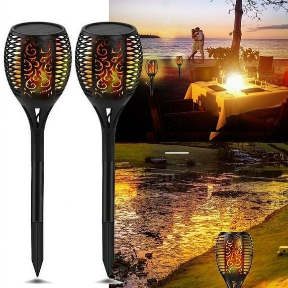 2pc Solar 51 LED Waterproof Flickering Flames Tiki Torches Lights - Outdoor Waterpoof Landscape Decoration Patio Lights - Auto On/Off For Garden, Driveway, Patio, Yard & More