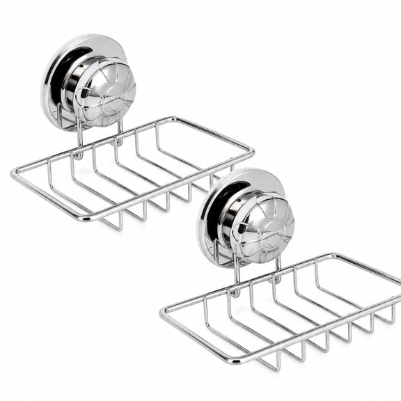 2 Pc Stainless Steel Suction Cup Wall Mounted Soap Holder, No-Drilling Removable Waterproof Sponge Holder for Bathroom and Kitchen