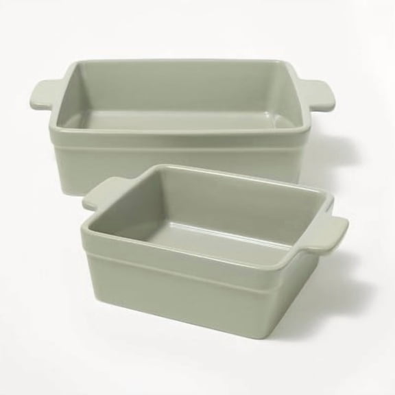 2pc Stoneware Square Baking Dish Set - Kitchen Bakeware, Microwave & Oven Safe