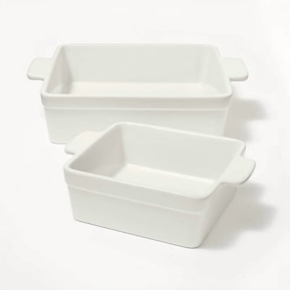 2pc Stoneware Square Baking Dish Set - Kitchen Bakeware, Microwave & Oven Safe