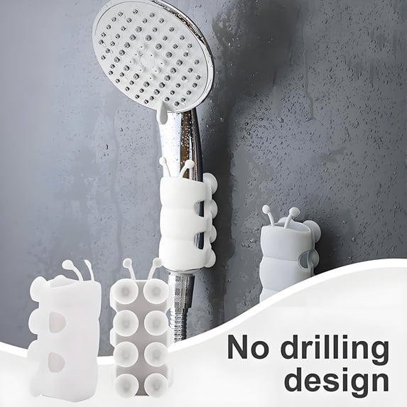 2pc Suction Cup Shower Head Holder Bracket, No Drill Showerhead Mount for Bathroom or Kitchen, Secure Adhesive Wall Fixture for Handheld Sprayers, Non Perforated Shower Head Support