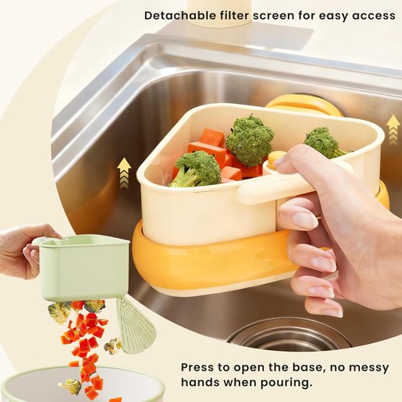 2pc Suction Cup Sink Corner Rack, Upgraded Press Corner Sink Strainer, Automatic Dumping Sink Strainer Basket, Triangle Storage Rack with Drain Hole, Corner Sink Trash Catcher for Food Waste