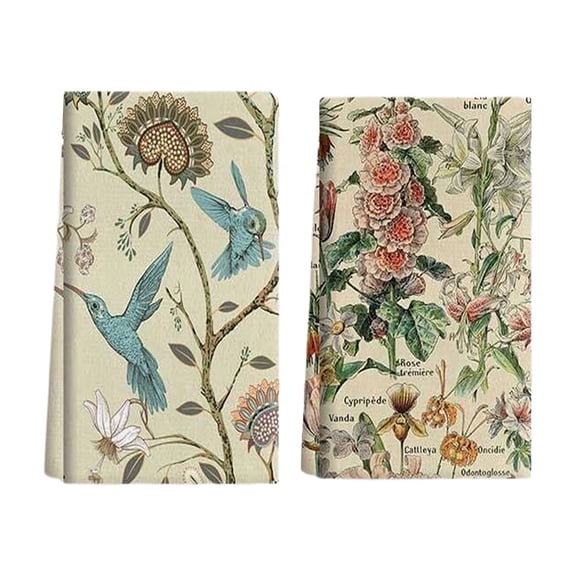 2pc Summer Scouring Pad, Quick-Drying and Easy to Clean, Plant and Flower Printed Terry Cloth, Suitable for Home Table Rags, Kitchen Dish Towels (15.7*23.6 Inches)