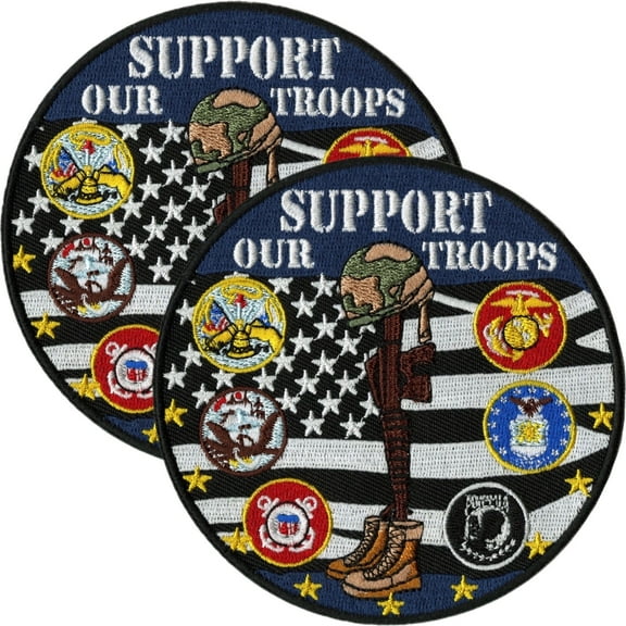 2pc Support Our Troops Patches 4" | US Military Patriotic Pow Mia American | Jacket Uniform Embroidered Patch Small - by NTC