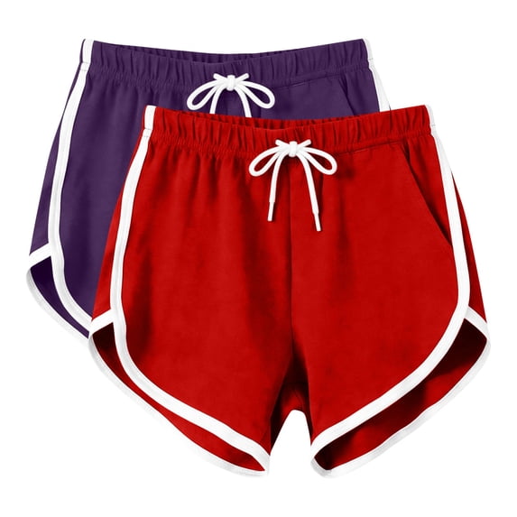 2pc Sweat Shorts Women Soft Comfy Workout Athletic Loungewear Mini Shorts with Drawstring and Pockets Red XL
