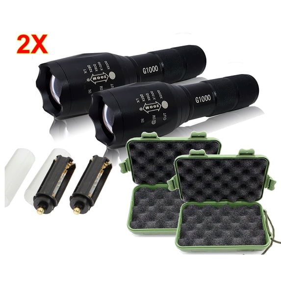 2pc Tactical Flashlight Water Resistant Military Grade Tac Light with 5 Mode - Ultra Bright CREE T6