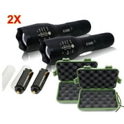 2pc Tactical Flashlight Water Resistant Military Grade Tac Light with 5 Mode - Ultra Bright CREE T6