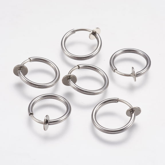 2pc Tarnish Resistant 304 Stainless Steel Retractable Clip-on Hoop Earrings Hypoallergenic Earrings For Non-pierced Ears with Spring Findings Stainless Steel Color 13x4.5mm