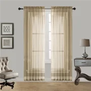 Gorgeous Home Linen 2pc Taupe Solid Sheer Voile Window Curtain Set, Rod Pocket Panels 54"W x 84"L (Each)