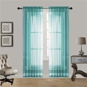 Gorgeous Home Linen 2pc Teal Blue Solid Sheer Voile Window Curtain Set, Rod Pocket Panels 54"W x 84"L Each