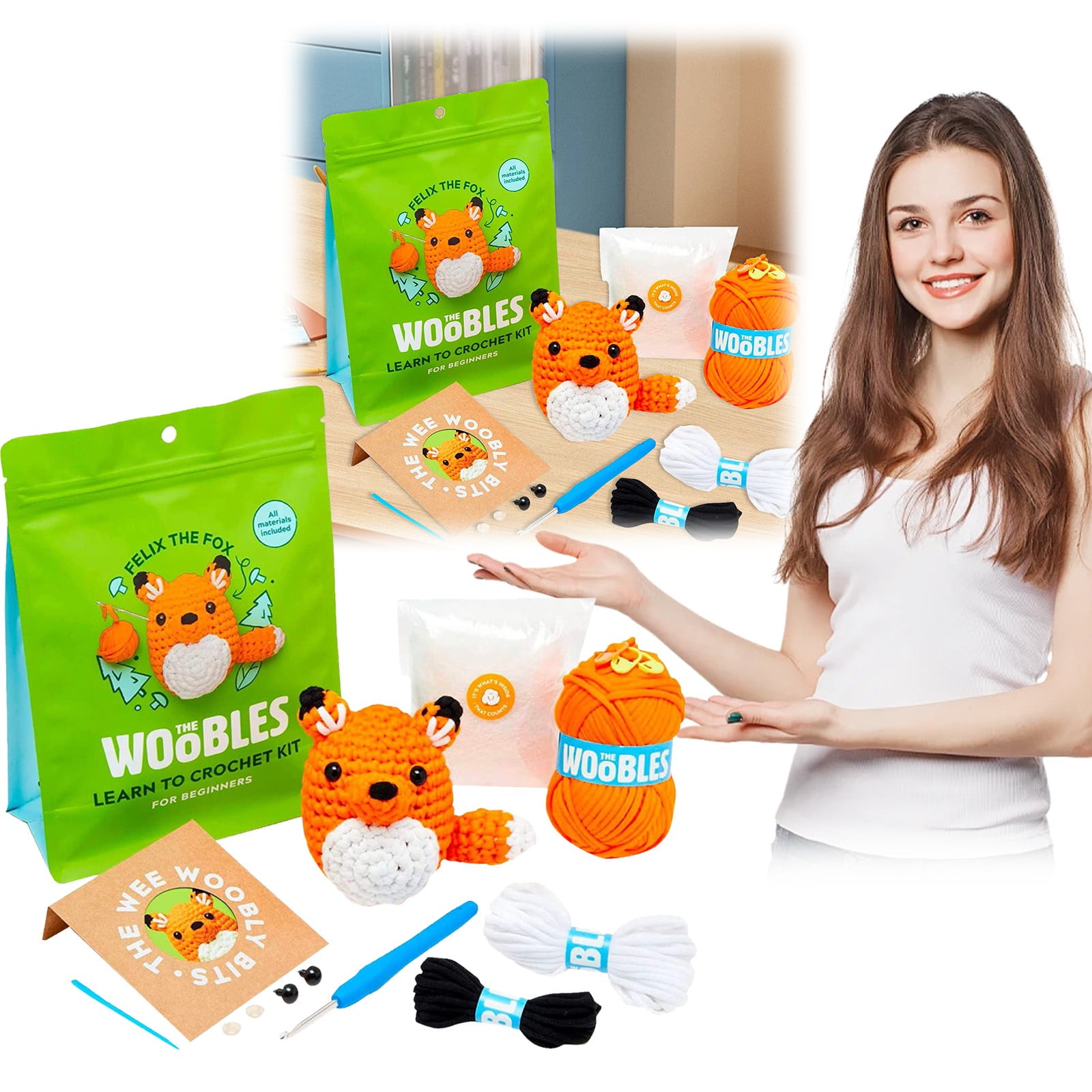 2pc The Woobles Crochet Kit with Easy Peasy Yarn As Seen on Tank for Beginners with Step By Step