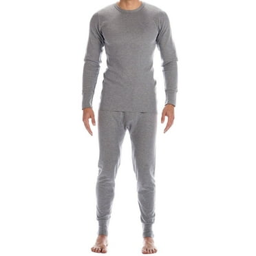 SOCKS'NBULK 2pc Thermal Sets for Men, Base Layer Long Johns Underwear, Top & Bottom, Cotton, Solid Colors (Large, 12 Pack Charcoal Gray)