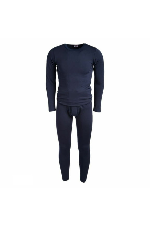2pc Thermal Sets for Men, Base Layer Long Johns Underwear, Top & Bottom, Cotton, Solid Colors (Large, 18 Pack Navy Blue)