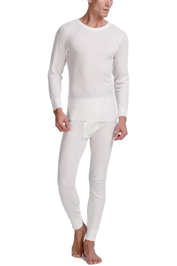 2pc Thermal Sets for Men,Base Layer Long Johns Underwear,Top & Bottom,Cotton,Solid Colors (XX-Large,18 Pack Off White)