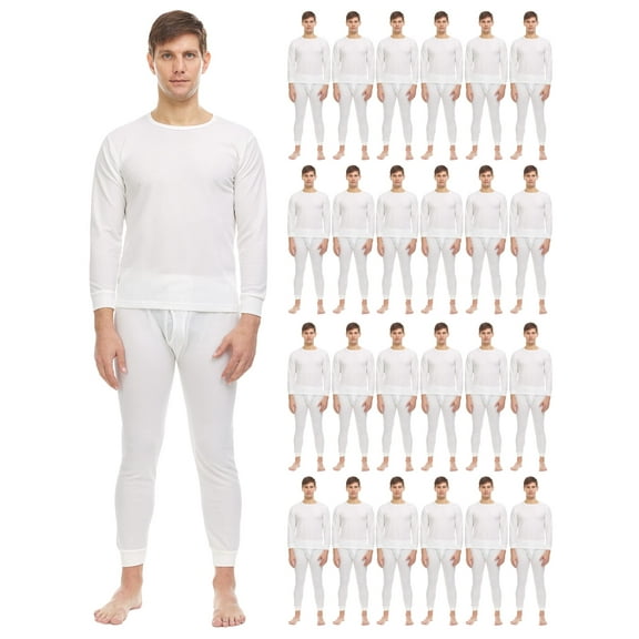 2pc Thermal Sets for Men, Base Layer Long Johns Underwear, Top & Bottom, Cotton, Solid Colors (XX-Large, 24 Pack Off White)