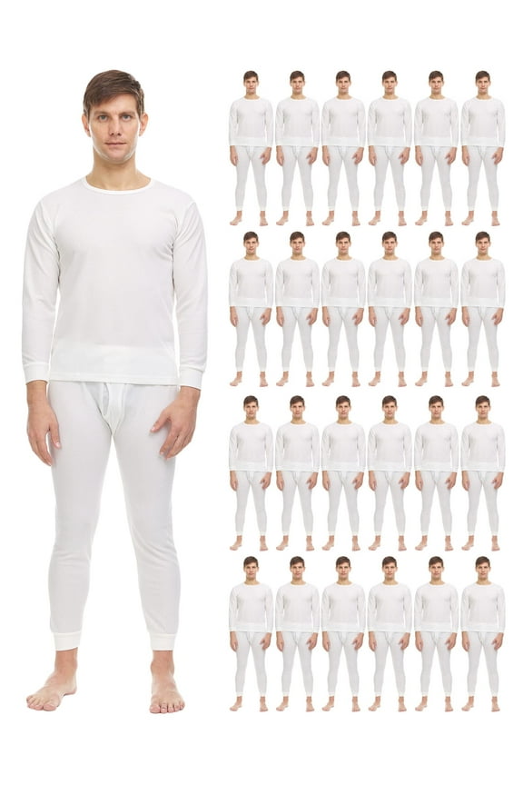 2pc Thermal Sets for Men, Base Layer Long Johns Underwear, Top & Bottom, Cotton, Solid Colors (XX-Large, 24 Pack Off White)