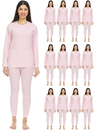  95862-Pink-XS Womens Thermal Underwear Pajamas Set