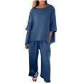 thumbnail image 1 of 2pc Tracksuit Sets for Women Outfit New Women Fall Solid Color Loose Casual Pants Two Piece Five Points Sleeve Tops/Shirt Set Short Sleeve Sleeve Round Neck Tops/Shirt Set B-42 Navy 3XL, 1 of 6