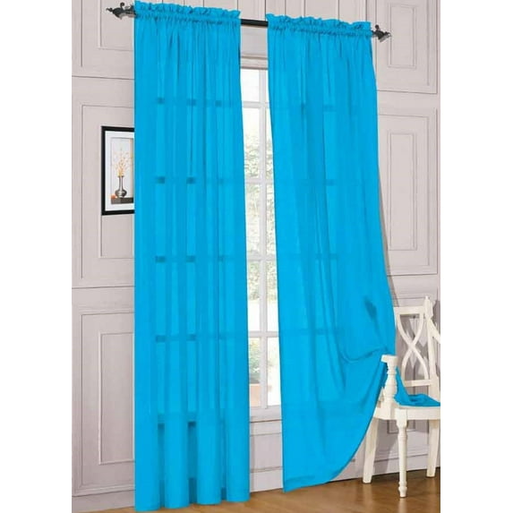 2pc Turquoise Solid Sheer Voile Window Curtain Set, Two (2) Rod Pocket Panels 55"W x 84"L (Each)