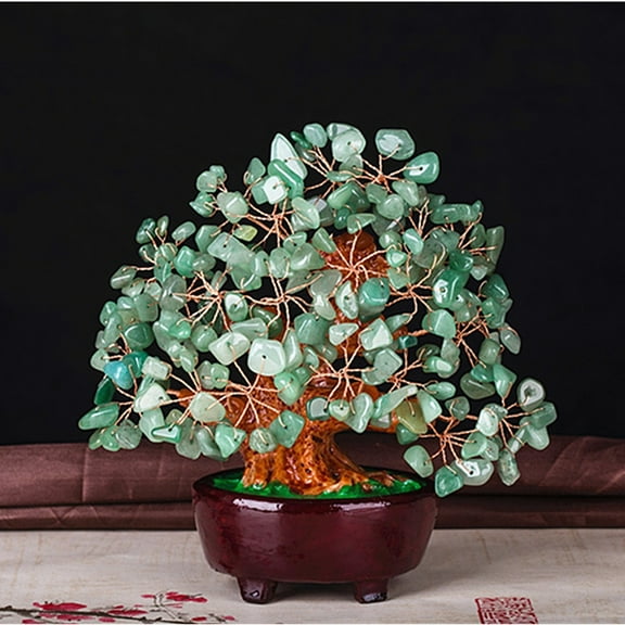 2pc Undyed Natural Green Aventurine Chips Tree of Life Display Decorations with Resin Base Copper Wire Wrapped Feng Shui Ornament for Fortune 180x90~180x73mm